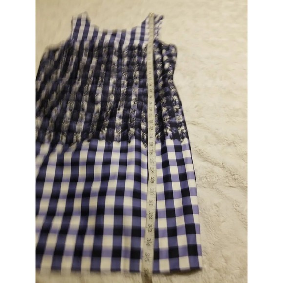 Tahari Arthur Levine Dress Womens Size 14 Petite Blue White Floral Checkered - Picture 9 of 9